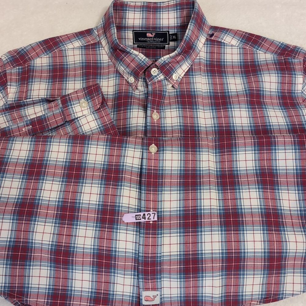 Vineyard Vines Flannel Button Down Shirt Men's XL Red Blue Slim Fit Murray Shirt